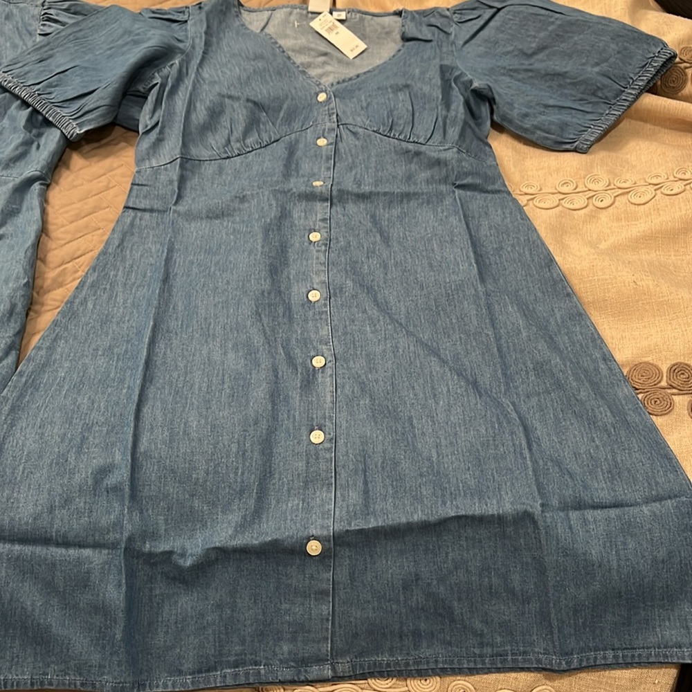 GAP Denim Puff Sleeve Button-Front Mini Dress/NWT/MEDIUM - Picture 7 of 14